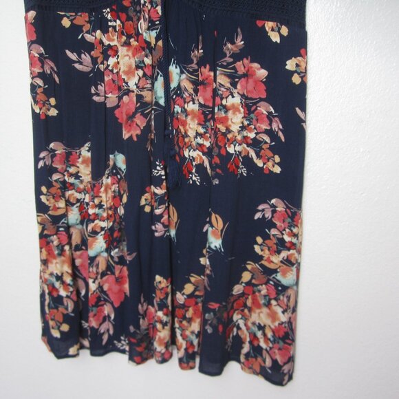 Torrid NEW 2 2X Navy Blue Coral Floral Skater Dress Gauze Short Sleeve V Neck - Picture 7 of 16
